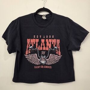Est 1998 Atlanta Saint or Sinner motorcycle graphic Cropped tee Size M GILDAN